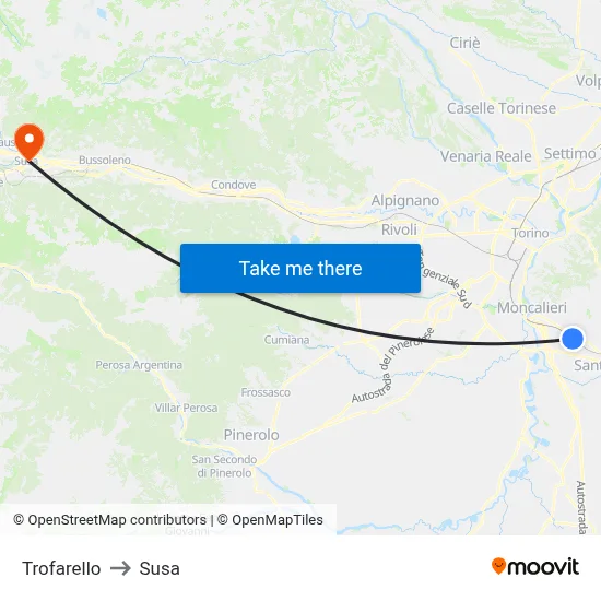 Trofarello to Susa map