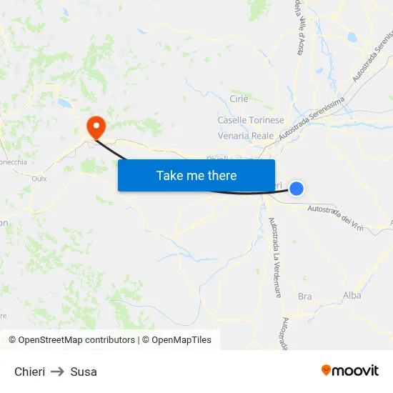 Chieri to Susa map