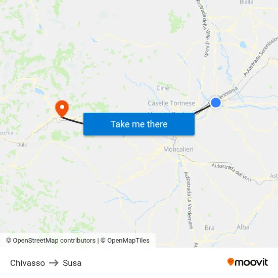 Chivasso to Susa map