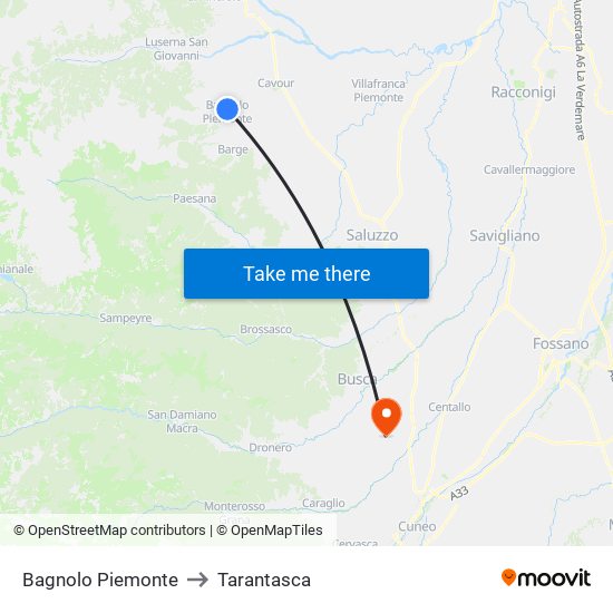 Bagnolo Piemonte to Tarantasca map