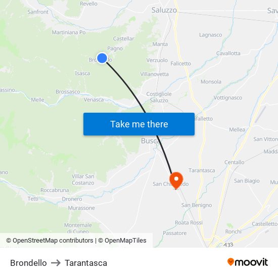Brondello to Tarantasca map