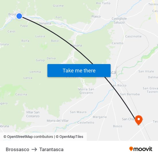 Brossasco to Tarantasca map