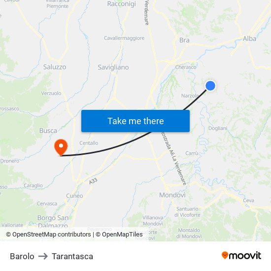 Barolo to Tarantasca map