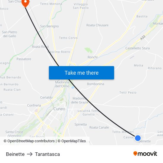 Beinette to Tarantasca map
