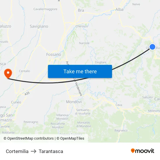 Cortemilia to Tarantasca map