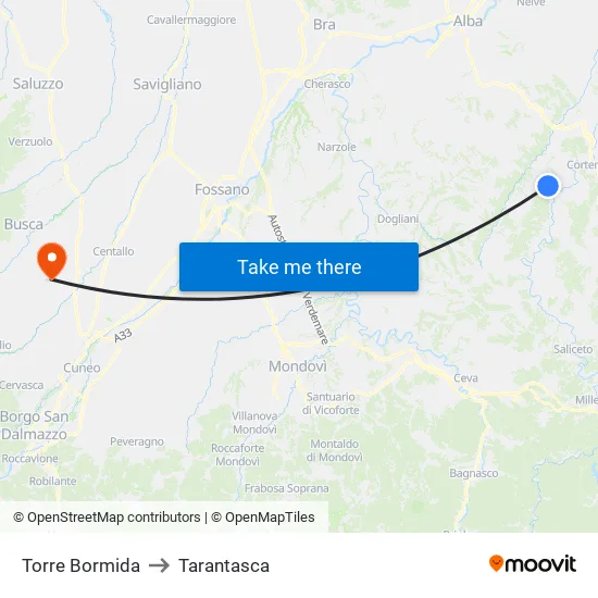 Torre Bormida to Tarantasca map