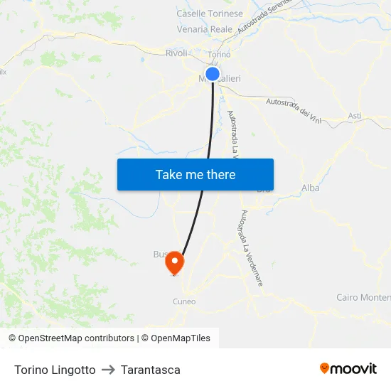 Turin Lingotto to Tarantasca map