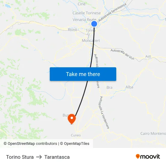 Turin Stura to Tarantasca map