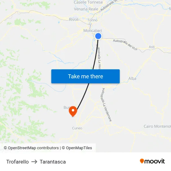 Trofarello to Tarantasca map
