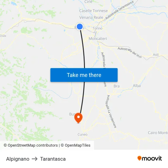 Alpignano to Tarantasca map