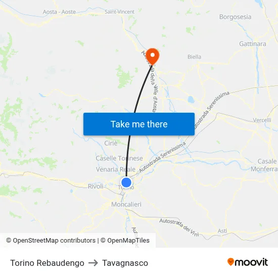 Turin Rebaudengo to Tavagnasco map