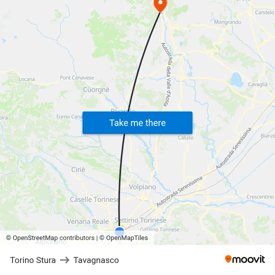 Turin Stura to Tavagnasco map