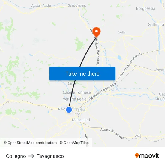 Collegno to Tavagnasco map