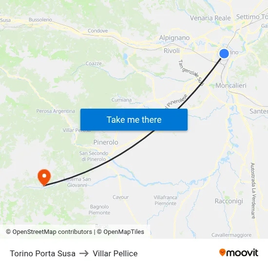 Turin Porta Susa to Villar Pellice map