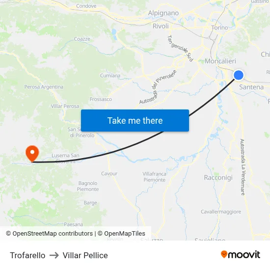 Trofarello to Villar Pellice map