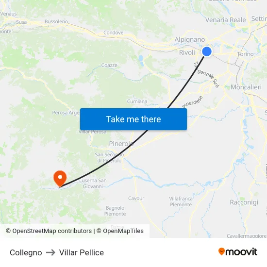 Collegno to Villar Pellice map