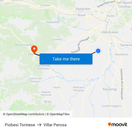 Piobesi Torinese to Villar Perosa map