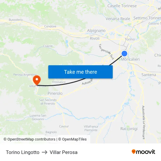 Turin Lingotto to Villar Perosa map