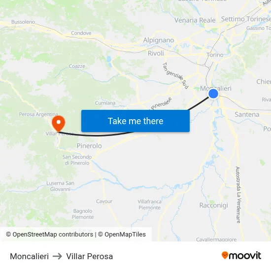 Moncalieri to Villar Perosa map