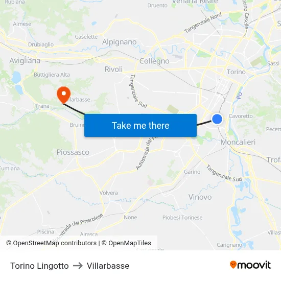 Turin Lingotto to Villarbasse map