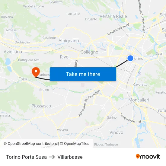 Turin Porta Susa to Villarbasse map