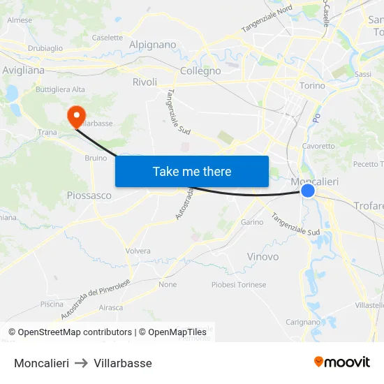 Moncalieri to Villarbasse map
