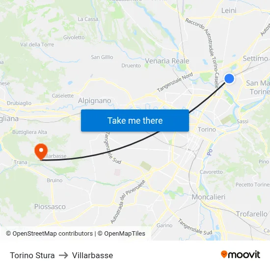 Turin Stura to Villarbasse map