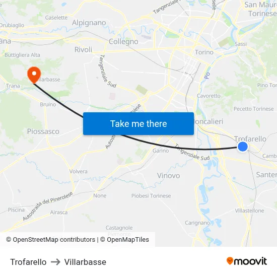 Trofarello to Villarbasse map