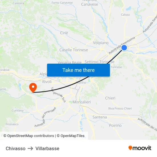 Chivasso to Villarbasse map