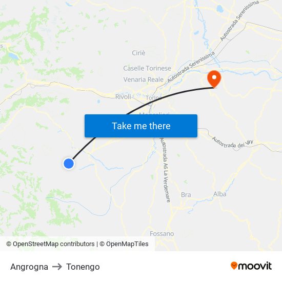 Angrogna to Tonengo map