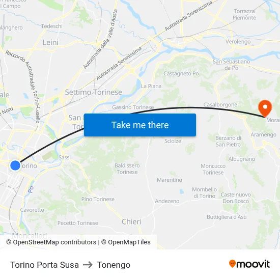 Turin Porta Susa to Tonengo map