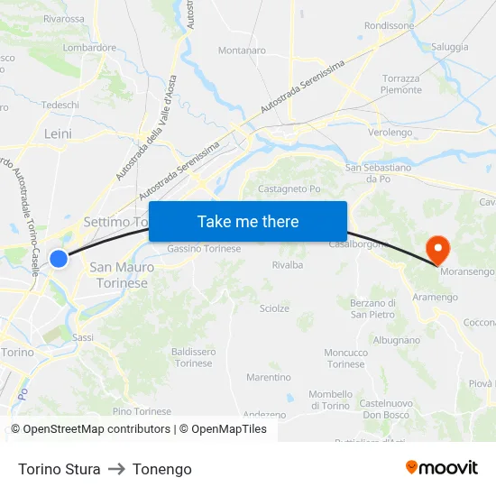Turin Stura to Tonengo map