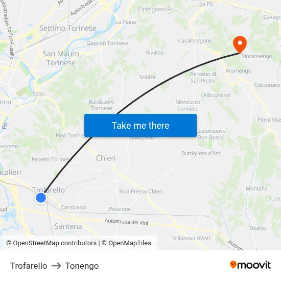 Trofarello to Tonengo map