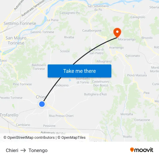 Chieri to Tonengo map