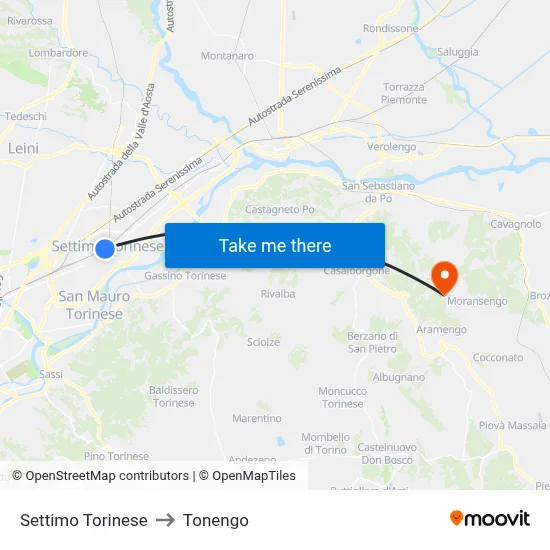 Settimo Torinese to Tonengo map
