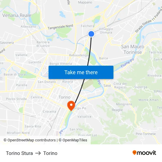 Turin Stura to Torino map