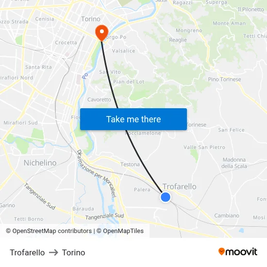 Trofarello to Torino map
