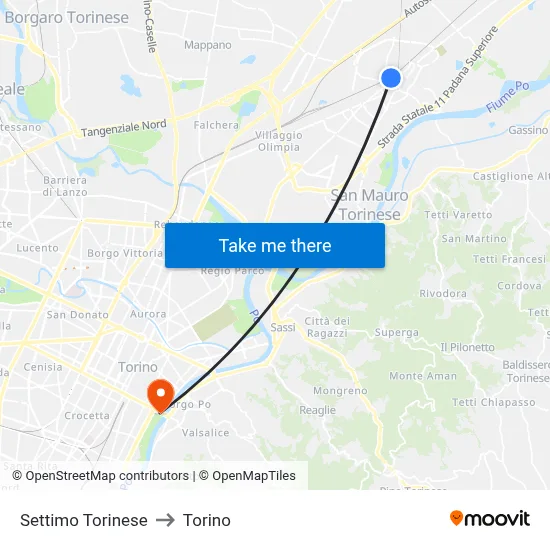 Settimo Torinese to Torino map