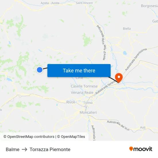 Balme to Torrazza Piemonte map