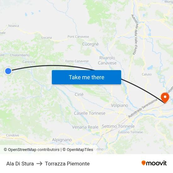 Ala Di Stura to Torrazza Piemonte map