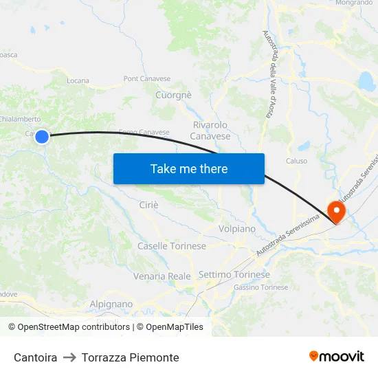 Cantoira to Torrazza Piemonte map