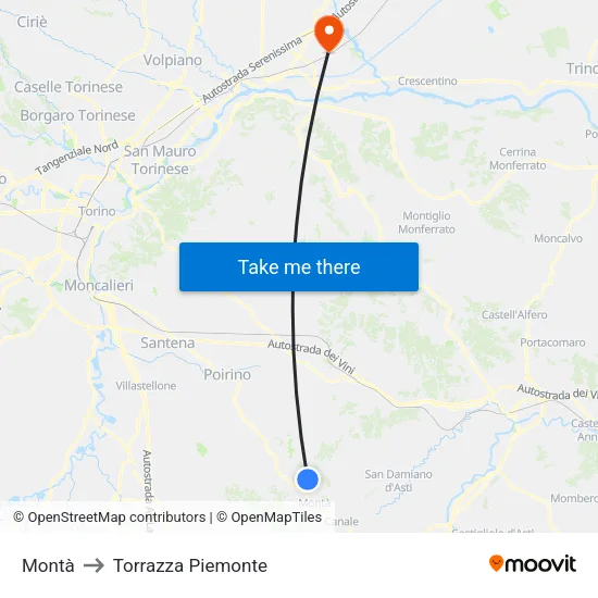 Montà to Torrazza Piemonte map