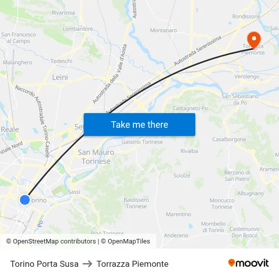 Turin Porta Susa to Torrazza Piemonte map