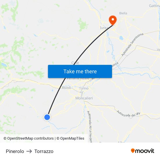 Pinerolo to Torrazzo map