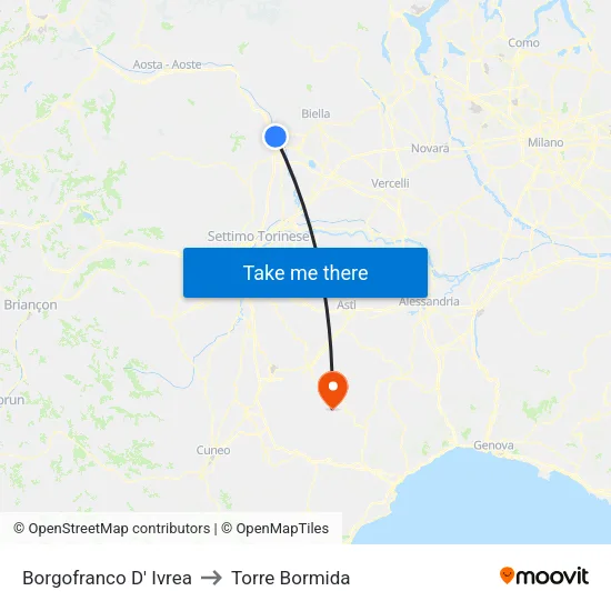 Borgofranco D'Ivrea to Torre Bormida map