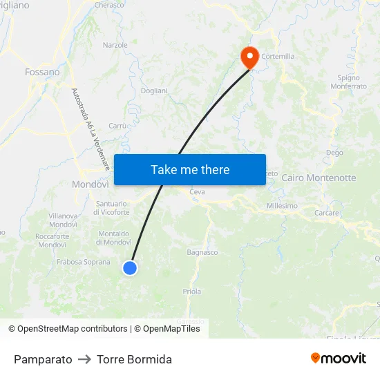 Pamparato to Torre Bormida map