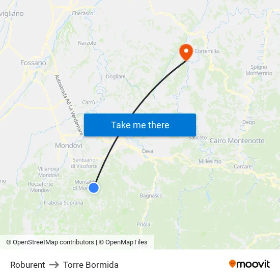Roburent to Torre Bormida map