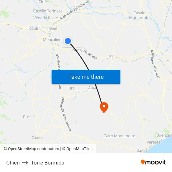 Chieri to Torre Bormida map