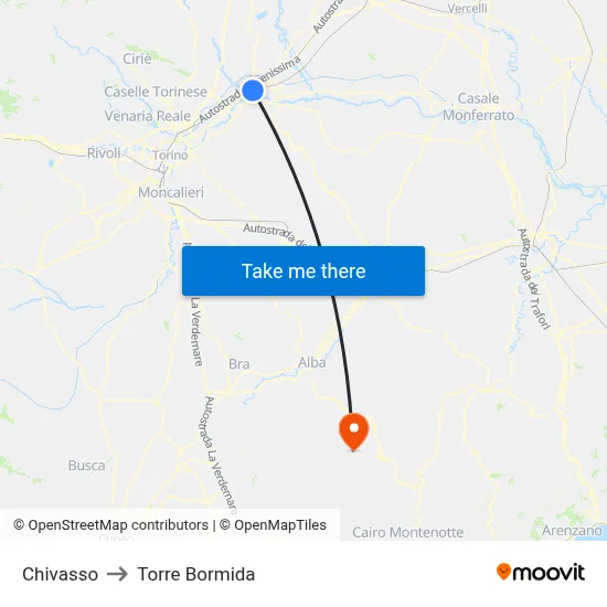 Chivasso to Torre Bormida map