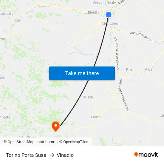 Turin Porta Susa to Vinadio map
